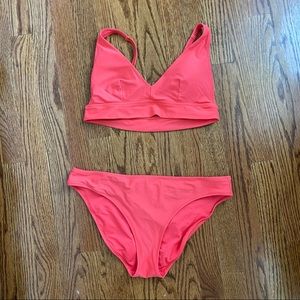 EUC aerie bikini- red/coral. Med top/large bottom